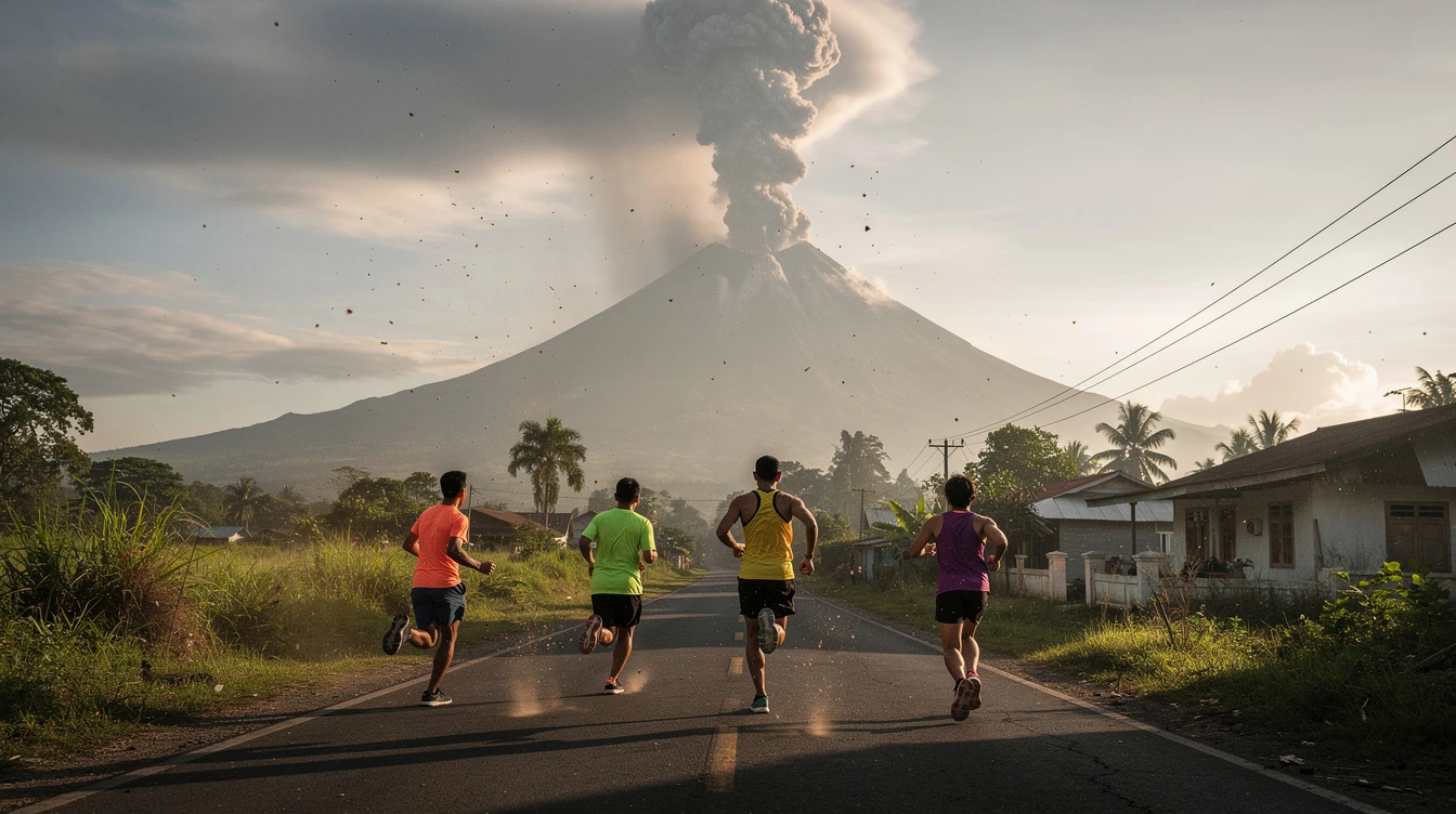 5 Joggers Flee as Mayon Volcano Spews 300-Meter Ash Plume on Saturday Afternoon