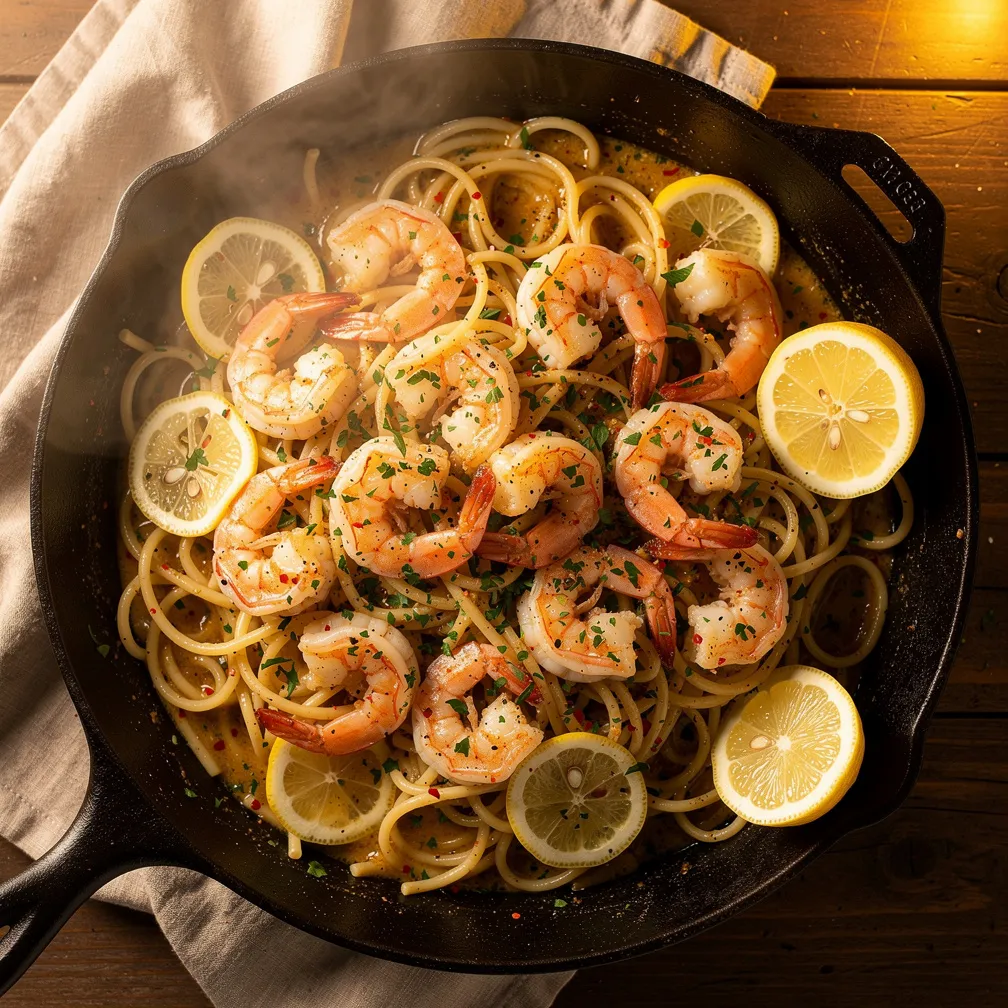 Garlic Shrimp Pasta in One Pan - Dinner recipe