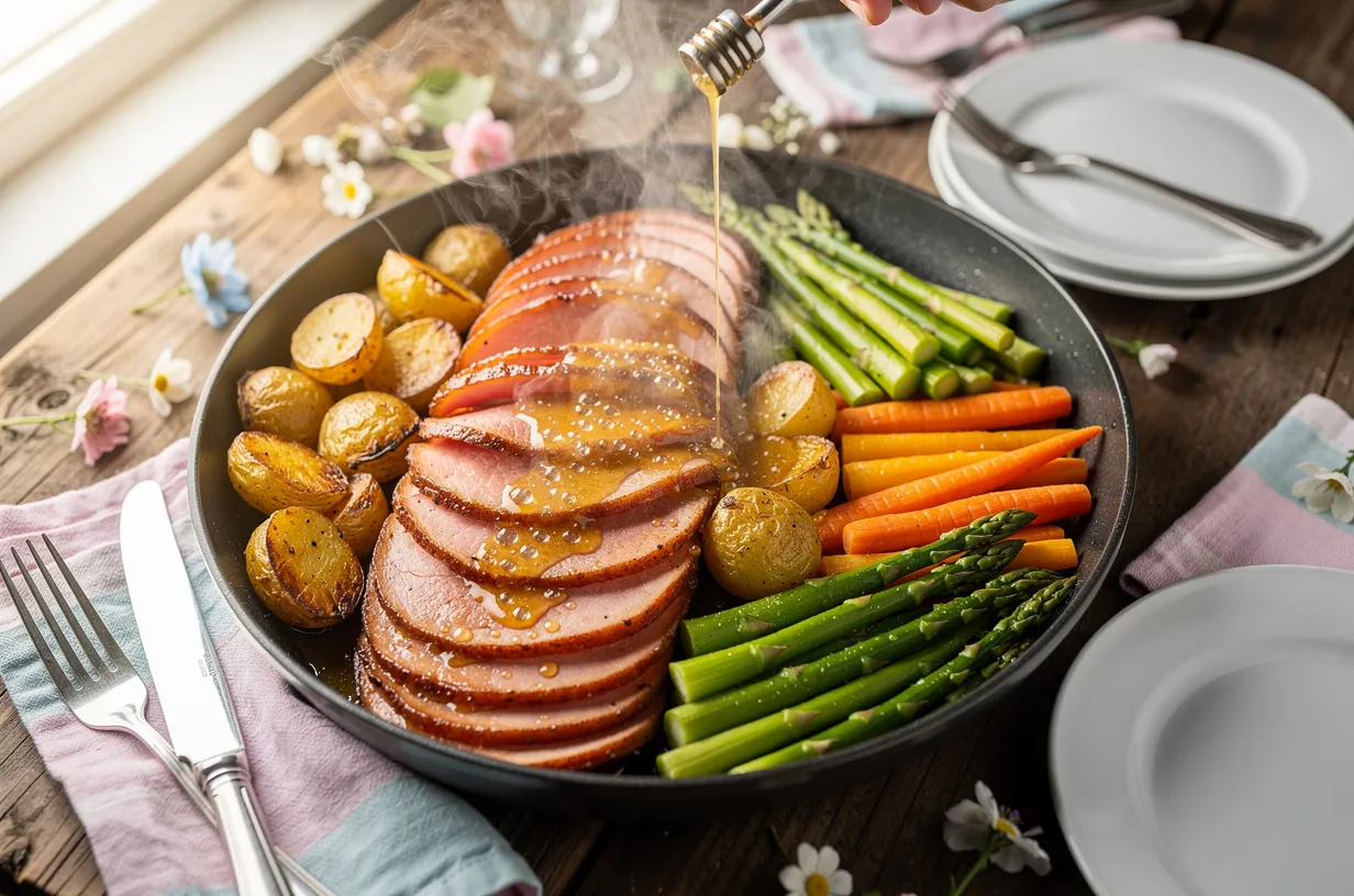 One Pan Easter Ham Dinner with Potatoes & Asparagus - Dinner recipe